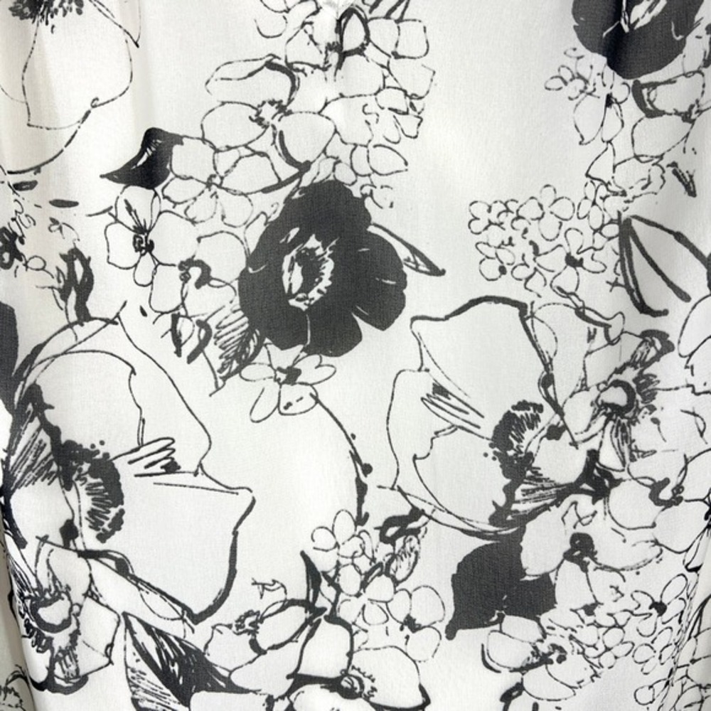 Talbots Floral Sheer-Overlay Blouse Large Cream Black‎ Ruffle Sleeve V-Neck Top - Picture 8 of 10